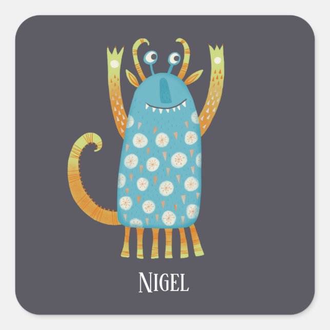Fun Monsters Personalisiert Quadratischer Aufkleber (Vorderseite)