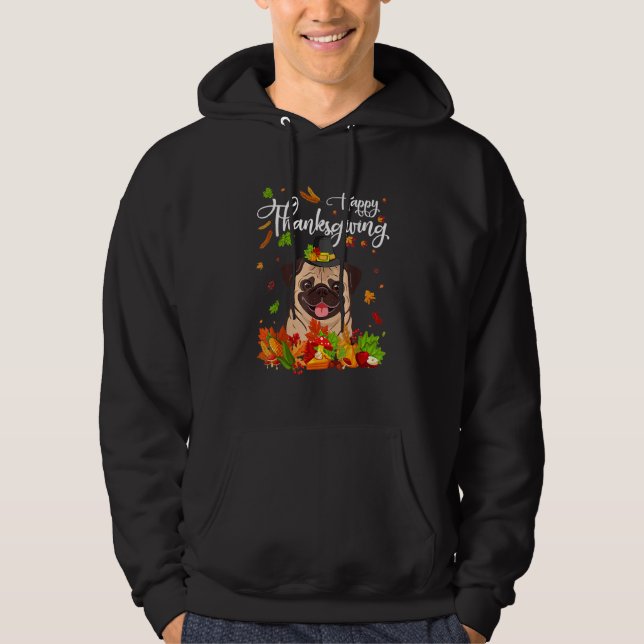 Fun Mops Erntedank Herbsthund Hoodie (Vorderseite)