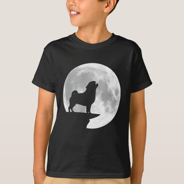 Fun Mops Howling Full Moon Halloween T-Shirt (Vorderseite)