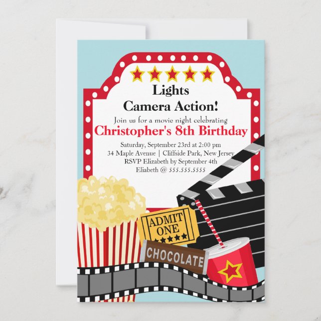 Fun Movie Nuit Anniversaire Fête Invitations (Devant)