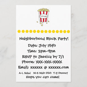 Fun Movie Theater Popcorn Block Party laden ein Einladung