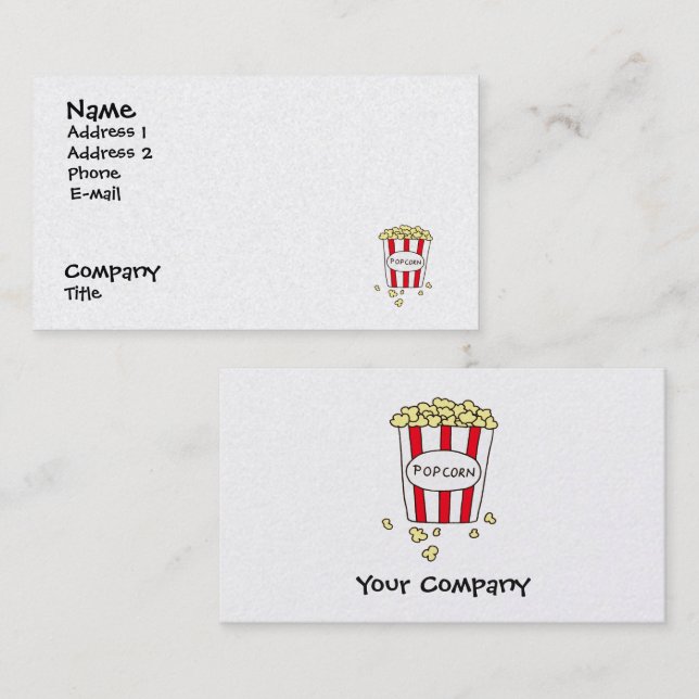 Fun Movie Theater Popcorn Diner Restaurant Visitenkarte (Vorne/Hinten)