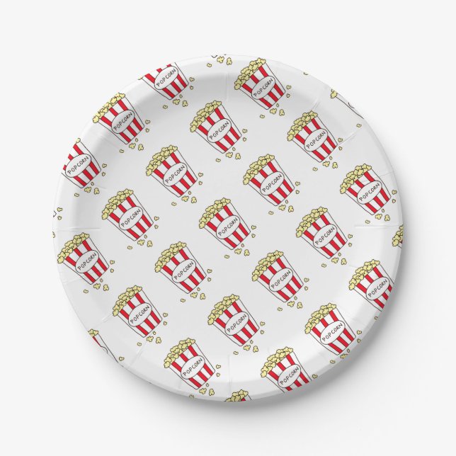 Fun Movie Theater Popcorn in Red White Ecket Pappteller (Vorderseite)