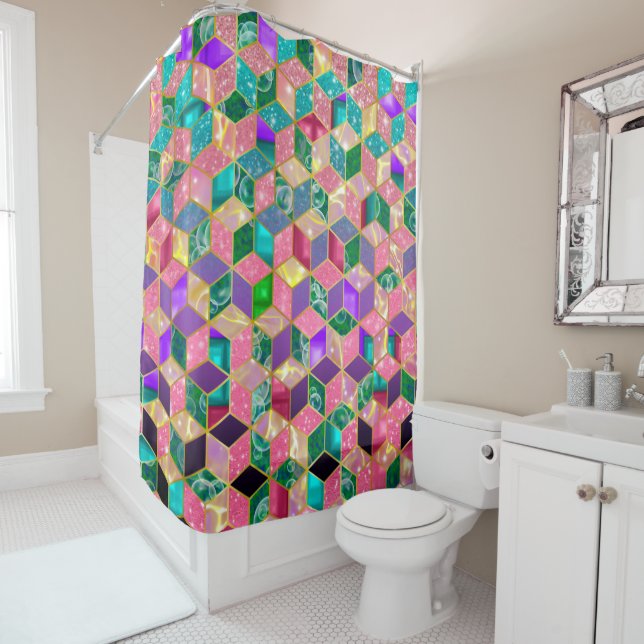 Fun Multi-Mixed Diamond-Shaped Hexagon Duschvorhang (Beispiel)