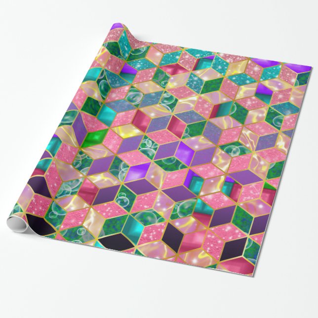 Fun Multi-Mixed Diamond-Shaped Hexagon Geschenkpapier (Ungerollt)