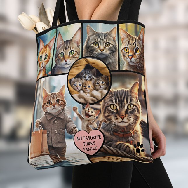 Fun Multi Photo Collage Cat Lover Tasche (Tote bag featuring a collage of your favorite cat photos in different shapes with a heart)