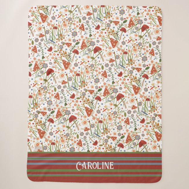 Fun Mushrooms Stripes Custom Inspirivity Sherpadecke (Vorderseite)