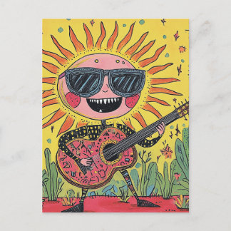 Fun Musical Sunshine Playing Guitar Postkarte