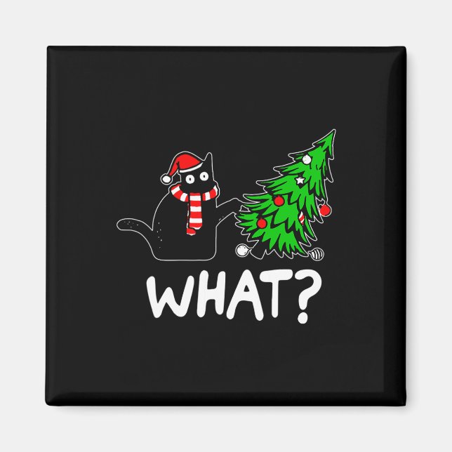 Fun Naughty Black Cat Pushing Weihnachtsbaum über Magnet (Vorne)