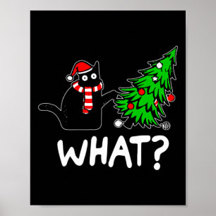 Fun Naughty Black Cat Pushing Weihnachtsbaum über Poster
