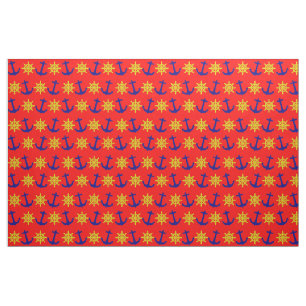Fun Nautical Anchor and Wheel Pattern on Red Stoff
