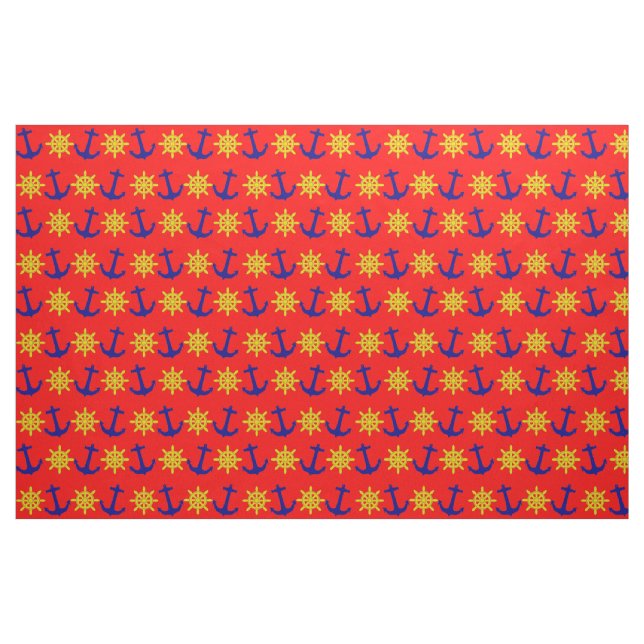 Fun Nautical Anchor and Wheel Pattern on Red Stoff (Fat Quarter (45,7 x 55,9 cm))