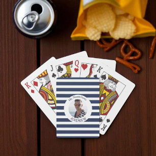 Fun Nautical Blue Streifen Personalisiertes Foto Spielkarten
