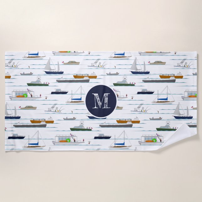 Fun nautical boating pattern A Day on River Strandtuch (Vorderseite)