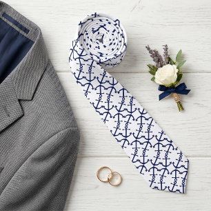 Fun nautical Dark Blue Anchor Muster auf Weiß Krawatte