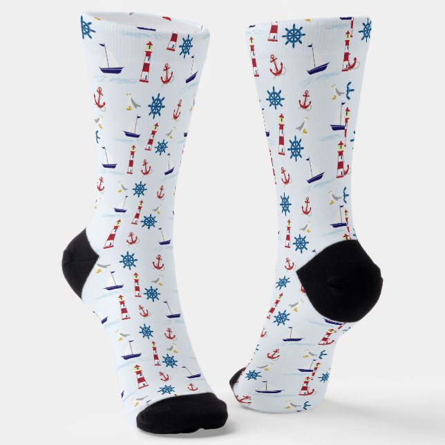 Fun Nautical Sailboat and Lighthouse Socken (Gewinkelt)