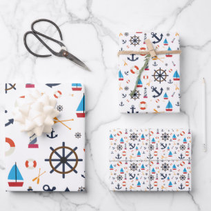 Fun Nautical Sailboat Leuchtturm Ozeanmuster Geschenkpapier Set