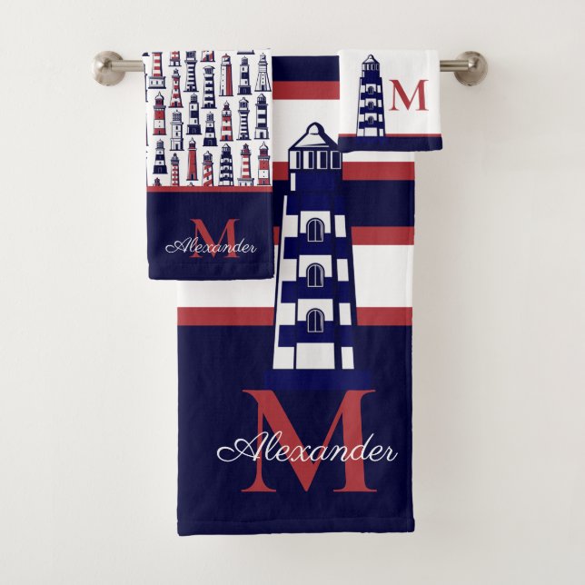 Fun Nautique Rouge Blanc Marine Bleu Stripe Phare (En situation)