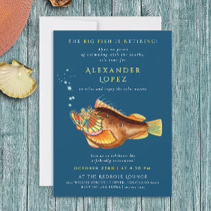 Fun Navy Blue Big Fish Boss Rereifen Aquarellfisch Einladung
