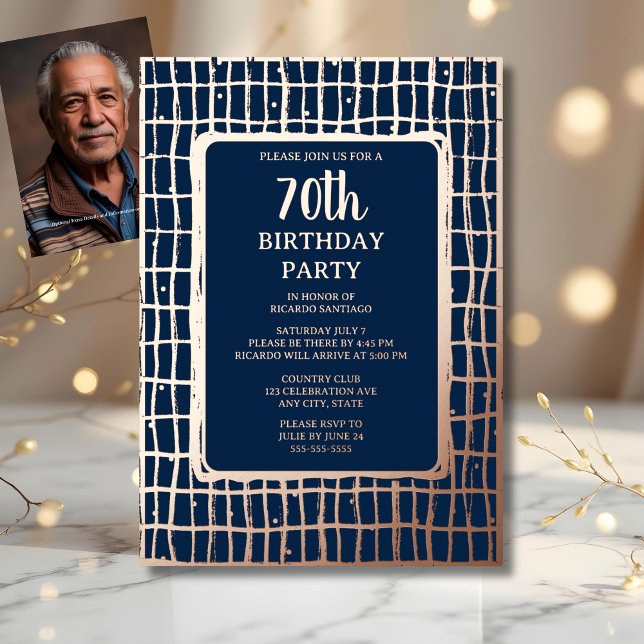 Fun Navy Champagne 70. Custom Birthday Party Folieneinladung (Von Creator hochgeladen)