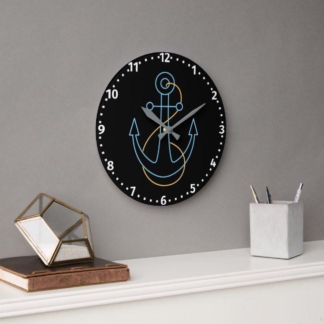 Fun Neon Boat Anchor Große Wanduhr (Büro)