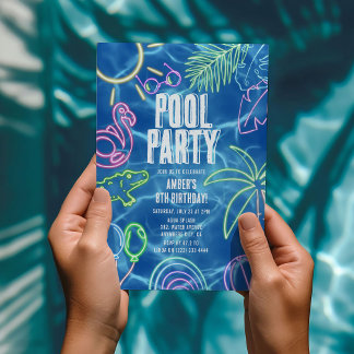Fun Neon Pool Party Geburtstag Einladung