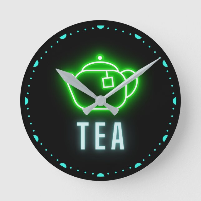 Fun Neon Teapot Runde Wanduhr (Vorderseite)