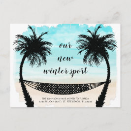 Fun New Address Florida Beach Palm Bäume bewegen Ankündigungspostkarte