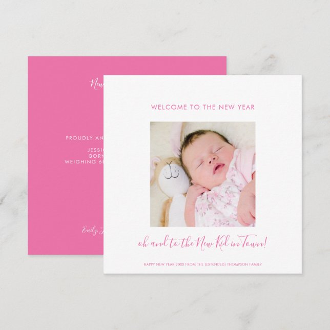 Fun New Baby Happy New Year One Foto Pink White (Vorne/Hinten)