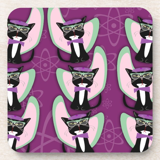 Fun Niedlich Beatnik Cat Getränkeuntersetzer (Vorderseite)