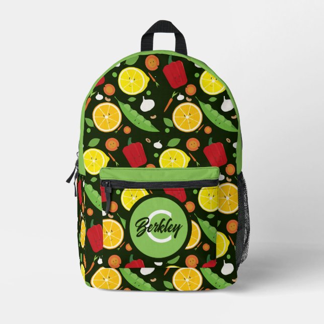 Fun Niedlich Food Kids Monogramm Bedruckter Rucksack (Vorderseite)