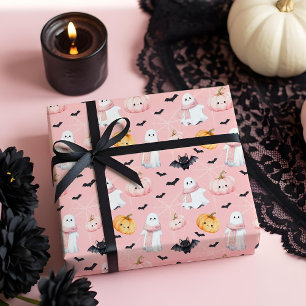 Fun Niedlich Ghost bat Kürbis & Spider Web Hallowe Geschenkpapier