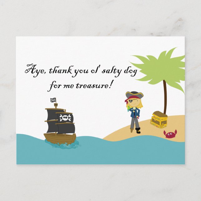 Fun niedlich Girl's Pirate danke Postcard Postkarte (Vorderseite)