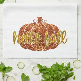 Fun Niedlich Gold Glitzer Hello Fall Pumpkin Geschirrtuch