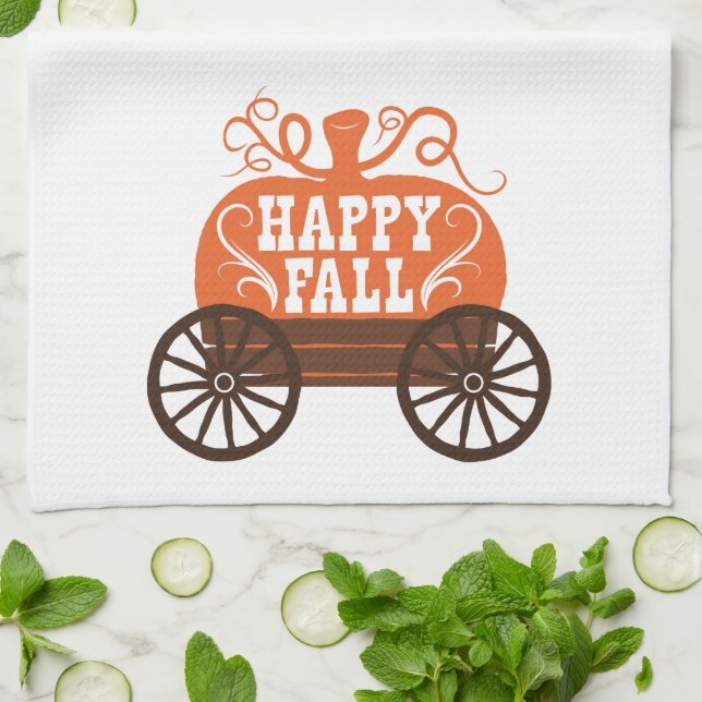 Fun Niedlich Happy Fall Wagon Pumpkin Kitchen Hand Geschirrtuch (Gefaltet)