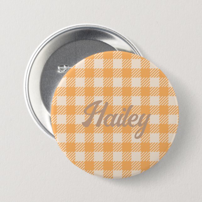 Fun Niedlich orange Gingham Preppy kariert angekre Button (Vorne & Hinten)