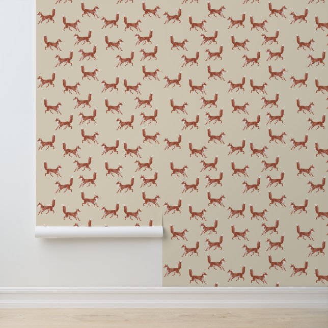 Fun Niedlich Red Fox Muster auf Beige Tapete (Anwendung)