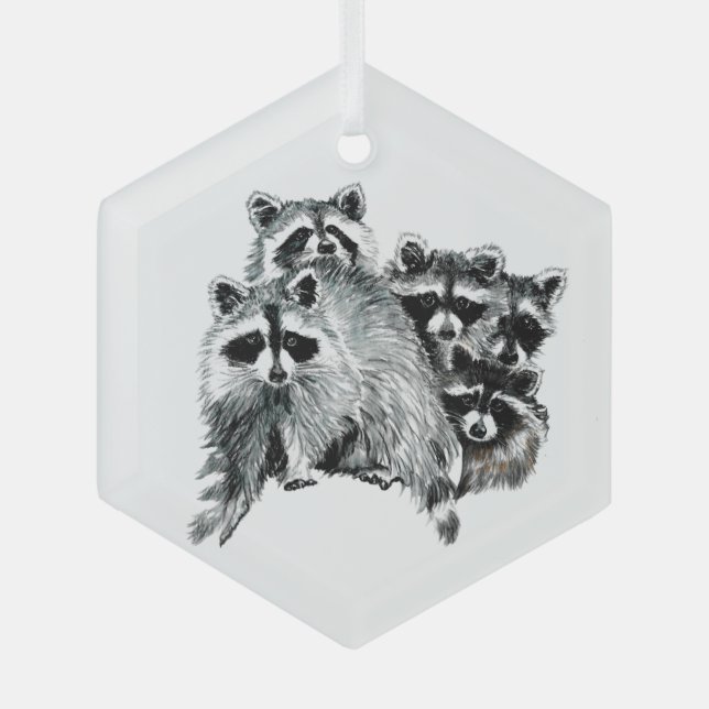 Fun Niedliche Wasserfarbe Raccoon Tier Wildnis Nat Ornament Aus Glas (Vorderseite)