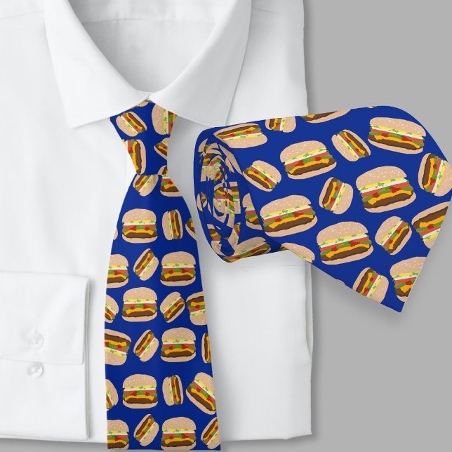 Fun Novelty Cheeseburger Pattern Navy Blue Krawatte (Von Creator hochgeladen)