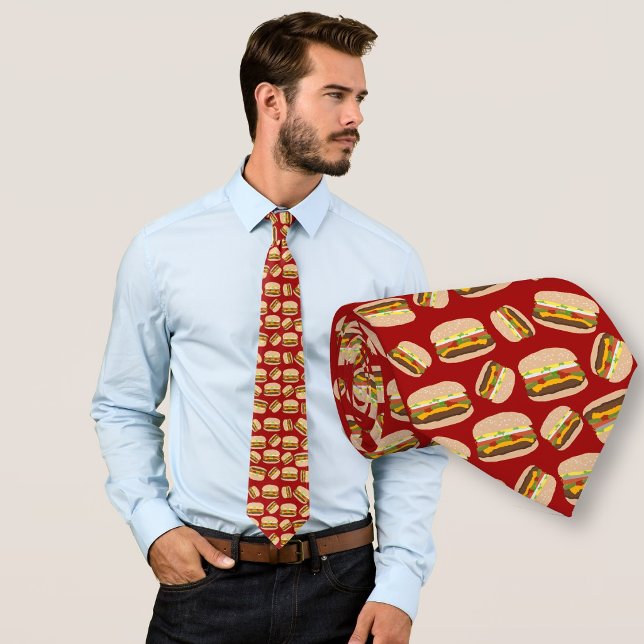 Fun Novelty Cheeseburger Pattern Red Krawatte (Von Creator hochgeladen)