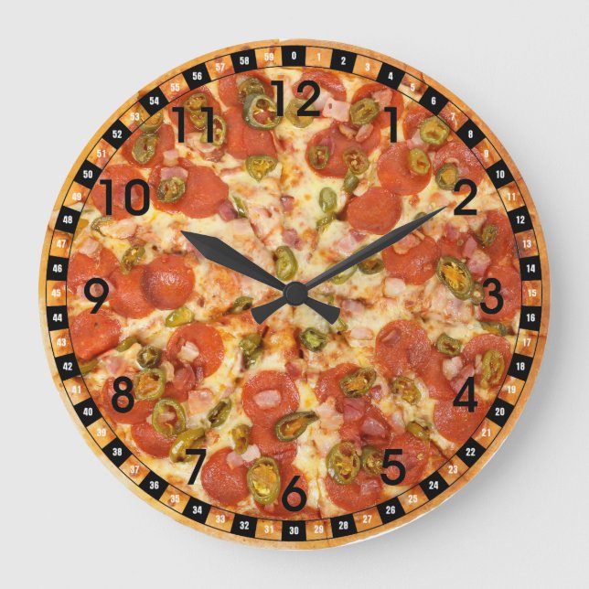 Fun Novelty Cool Food Pizza Theme Kitchen Große Wanduhr (Vorderseite)