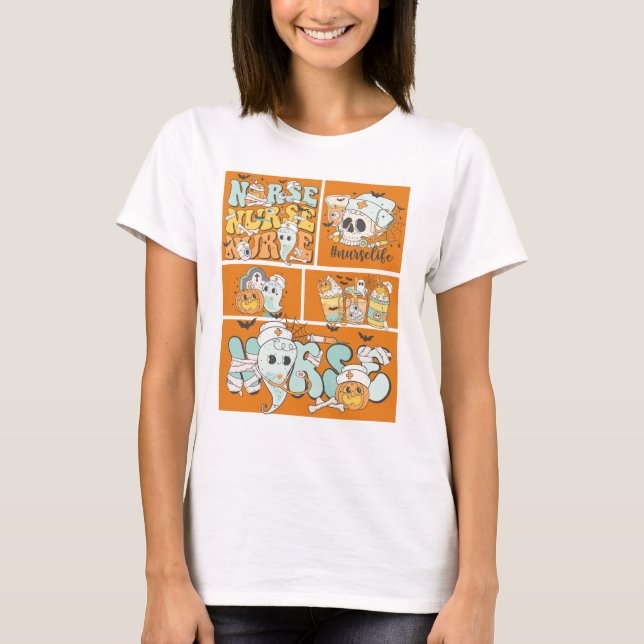 Fun Nurse Halloween Orange Tile Basic Dark T - Shi T-Shirt (Vorderseite)