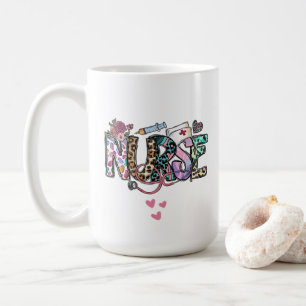 Fun Nurse Life Retro Typografie 15 oz Tasse
