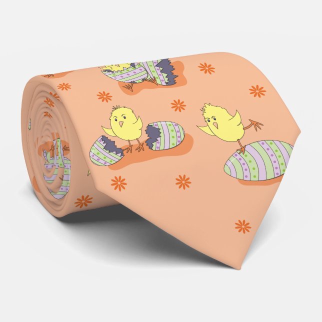 Fun Oaster Chick Muster Light Peach Neck Tie Krawatte (Gerollt)