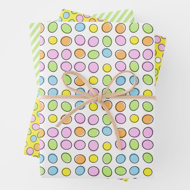 Fun Oaster Eggs Weiß, grün gestreiftes Muster Geschenkpapier Set (Beispiel)
