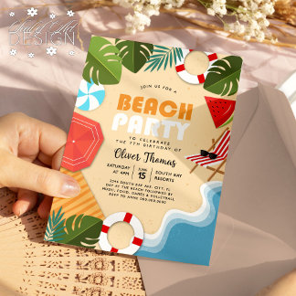 Fun Ocean Sandy Leaf Beach Party Sommer Geburtstag Einladung