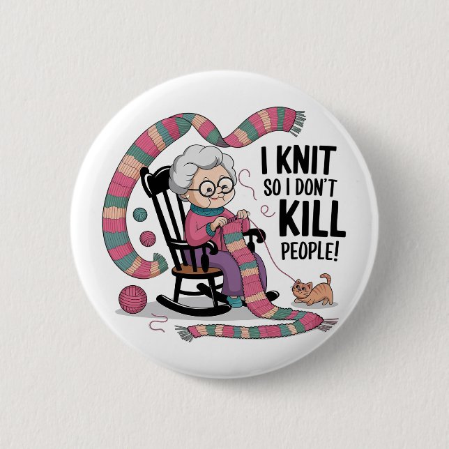 Fun Oma Knitting Design Button (Vorderseite)