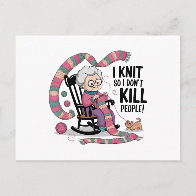 Fun Oma Knitting Design Postkarte (Vorderseite)