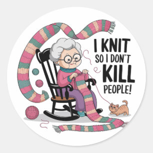 Fun Oma Knitting Design Runder Aufkleber