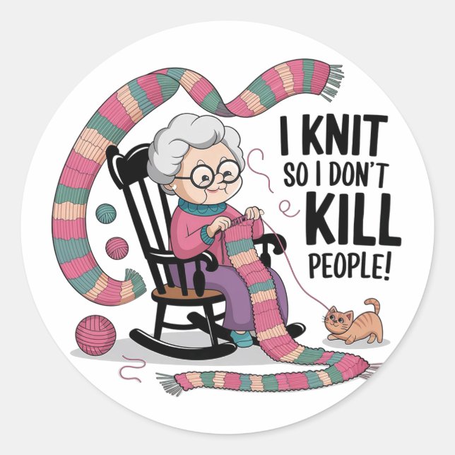 Fun Oma Knitting Design Runder Aufkleber (Vorderseite)